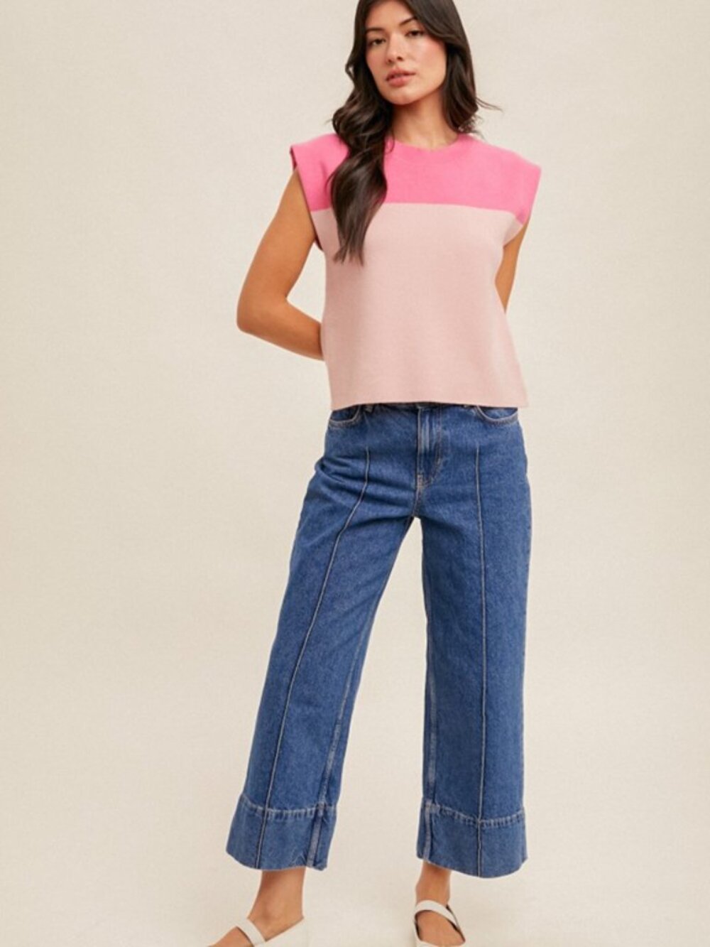 Hem & Thread Pink Colorblock Muscle Tee - Picture 2 of 5